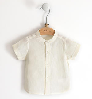 Camicia neonato a manica corta 100% lino PANNA Minibanda