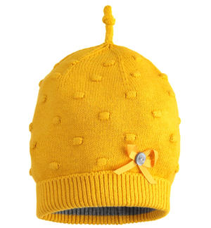 Cappello modello cuffia lavorazione pop corn fiocco GIALLO Minibanda