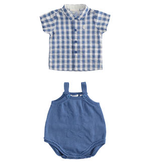 Grazioso Kit neonato camicia e salopette 100% cotone BLU Minibanda