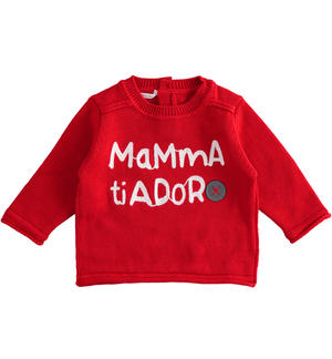 Maglia in tricot con ricamo "Mamma ti adoro" ROSSO Minibanda