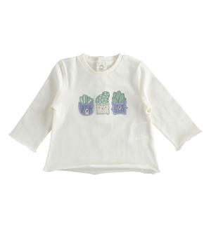 Maglietta neonato girocollo 100% cotone varie fantasie BIANCO Minibanda