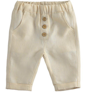 Pantalone neonato 100% lino fantasia tinta unita BEIGE Minibanda