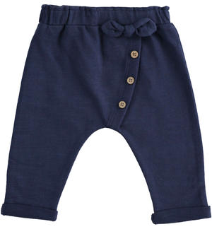 Pantalone neonata 100% cotone con fiocco BLU Minibanda