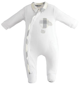 Tutina neonato intera con piedini in jersey con mongolfiera BIANCO Minibanda