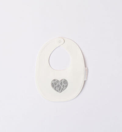 Heart design bib for baby girl CREAM Minibanda