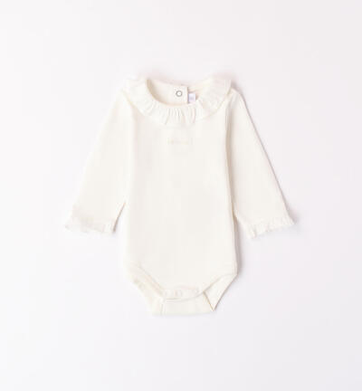 Long-sleeved bodysuit for baby girls CREAM Minibanda