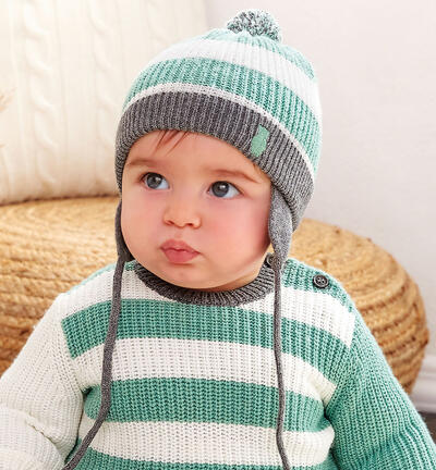 Striped hat for baby boy GREEN Minibanda