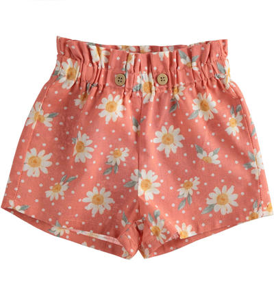 Pantalone neonato corto 100% cotone fantasia floreale ARANCIONE Minibanda