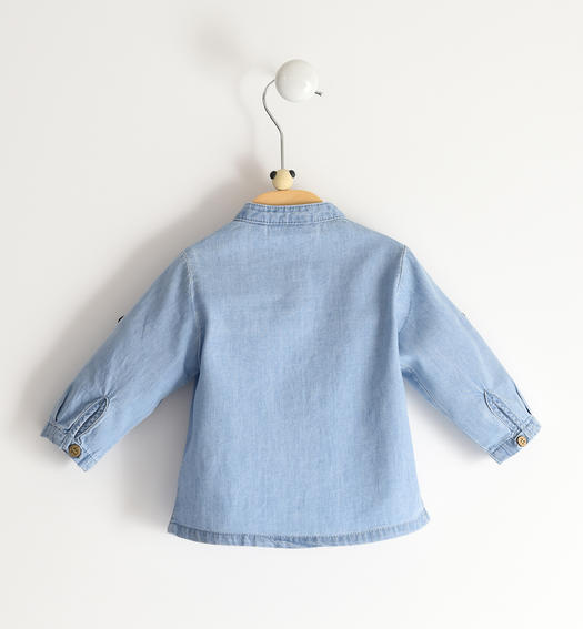 Camicia neonato in denim leggero 100% cotone da 1 a 24 mesi Minibanda BLU CHIARO LAVATO-7310