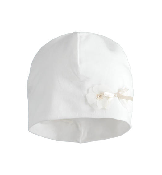 Cappello neonata modello cuffia con fiorida 0 a 24 mesi Minibanda BIANCO-0113