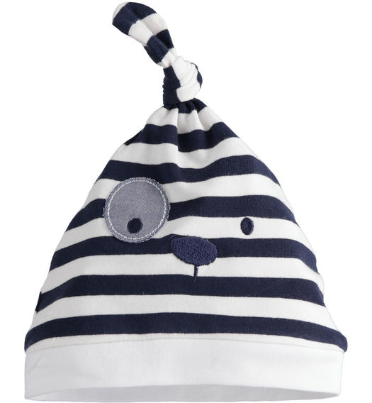Cappello neonato modello cuffia fantasia rigata da 0 a 24 mesi Minibanda NAVY-3854