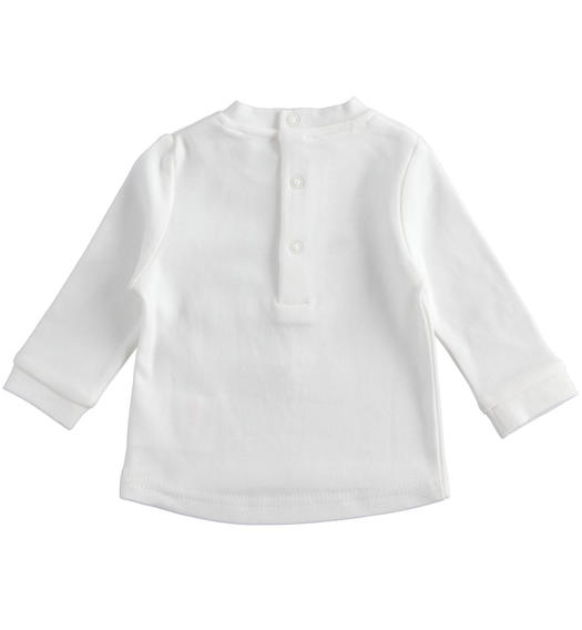 Maglietta 100% cotone con cagnolino in tessuti diversi per bimbo da 1 a 24 mesi Minibanda PANNA-0112