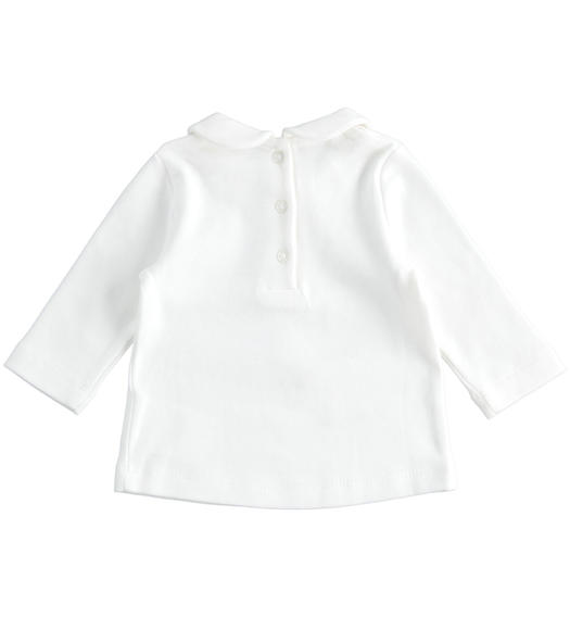 Maglietta girocollo 100% cotone con ricami e fiocco Minibanda per bimba da 1 a 24 mesi PANNA-0112