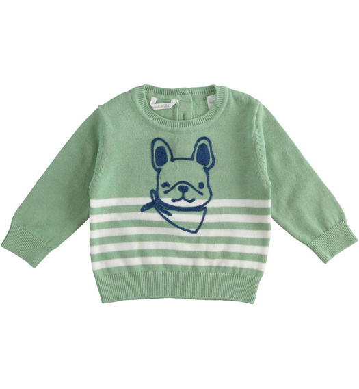 Maglietta neonato 100% tricot con cagnolino da 1 a 24 mesi Minibanda VERDE SALVIA-4714