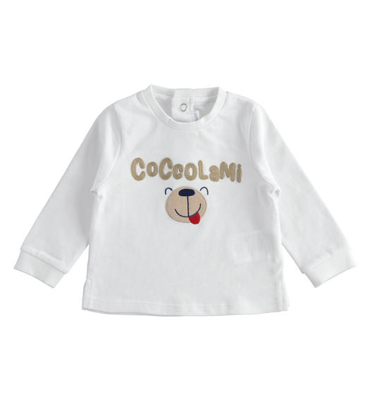 Maglietta neonato con ricamo e scritta "coccolami" da 1 a 24 mesi Minibanda BIANCO-0113