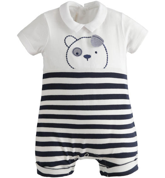 Pagliaccetto neonato in jersey stretch con ricamo da 0 a 18 mesi Minibanda BIANCO-0113
