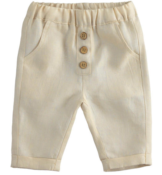 Pantalone neonato 100% lino fantasia tinta unita da 1 a 24 mesi Minibanda BEIGE-0421
