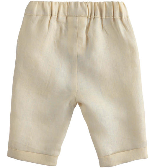 Pantalone neonato 100% lino fantasia tinta unita da 1 a 24 mesi Minibanda BEIGE-0421