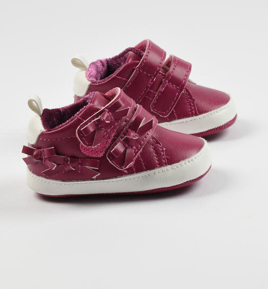 Scarpine modello sneakers in tessuto lucido con fiocchi per neonata da 0 a 24 mesi Minibanda BORDEAUX-2652