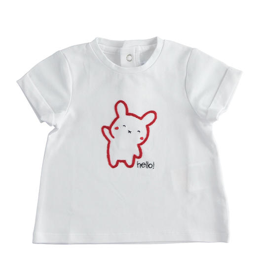 T-shirt  neonato 100% cotone con simpatico ricamo da 1 a 24 mesi Minibanda BIANCO-0113