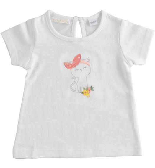 T-shirt neonata 100% cotone con gattino da 1 a 24 mesi Minibanda BIANCO-0113