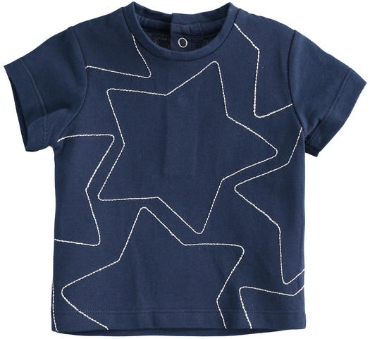 T-shirt neonato 100% cotone con ricamo stelle da 1 a 24 mesi Minibanda NAVY-3854