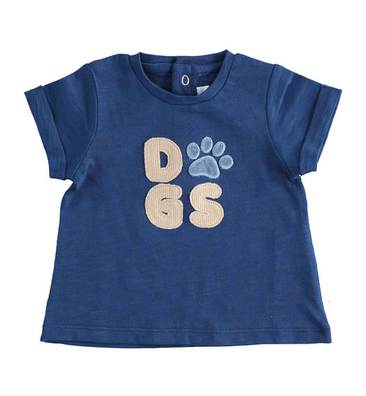 T-shirt neonato 100% cotone con scritta "dogs" da 1 a 24 mesi Minibanda BLU INDIGO-3647
