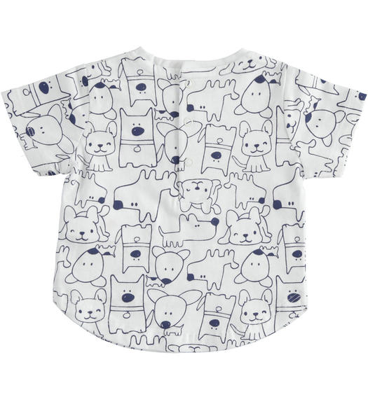 T-shirt neonato 100% cotone stampa all over cagnolini da 1 a 24 mesi Minibanda BIANCO-NAVY-6SH5