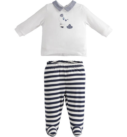 Tutina neonato de pezzi con ghettina rigata in jersey stretch da 0 a 18 mesi Minibanda BIANCO-0113
