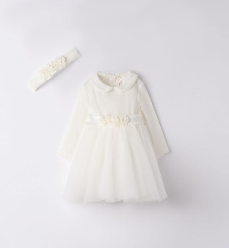 Minibanda formal dress in chenille for girls from 1 to 24 months PANNA-0112