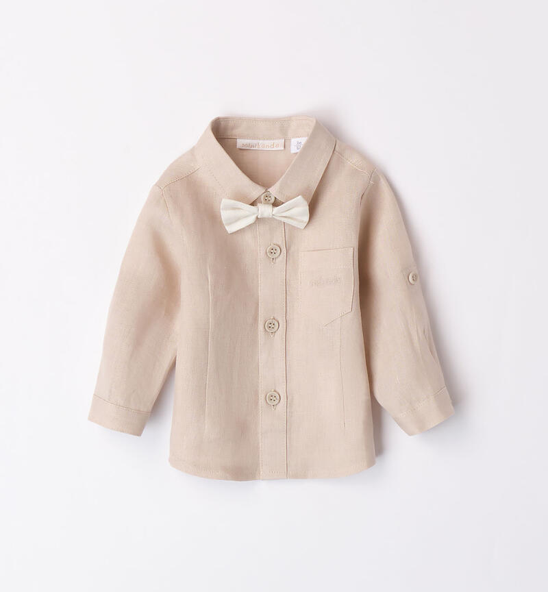 Boys' shirt with bow tie BEIGE-0434