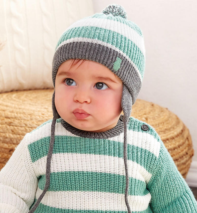 Cappellino neonato rigato da 1 a 24 mesi Minibanda VERDE SALVIA-4714