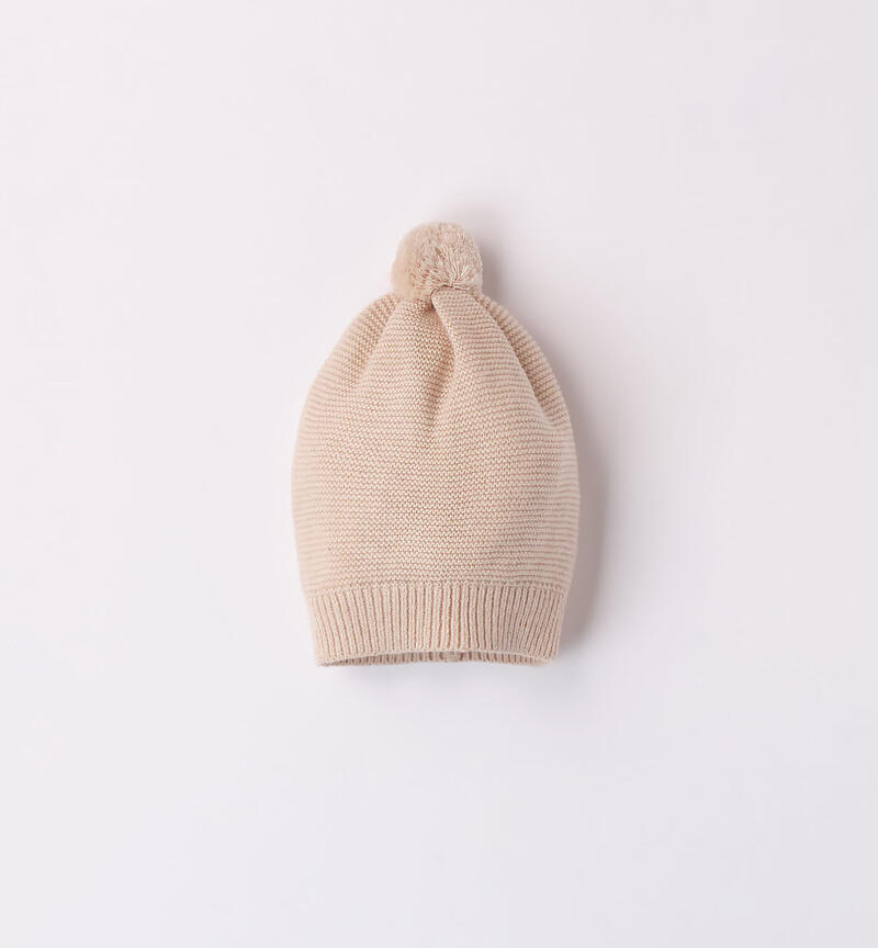 Cappello pompon neonato da 1 a 24 mesi Minibanda ECRU'-0164