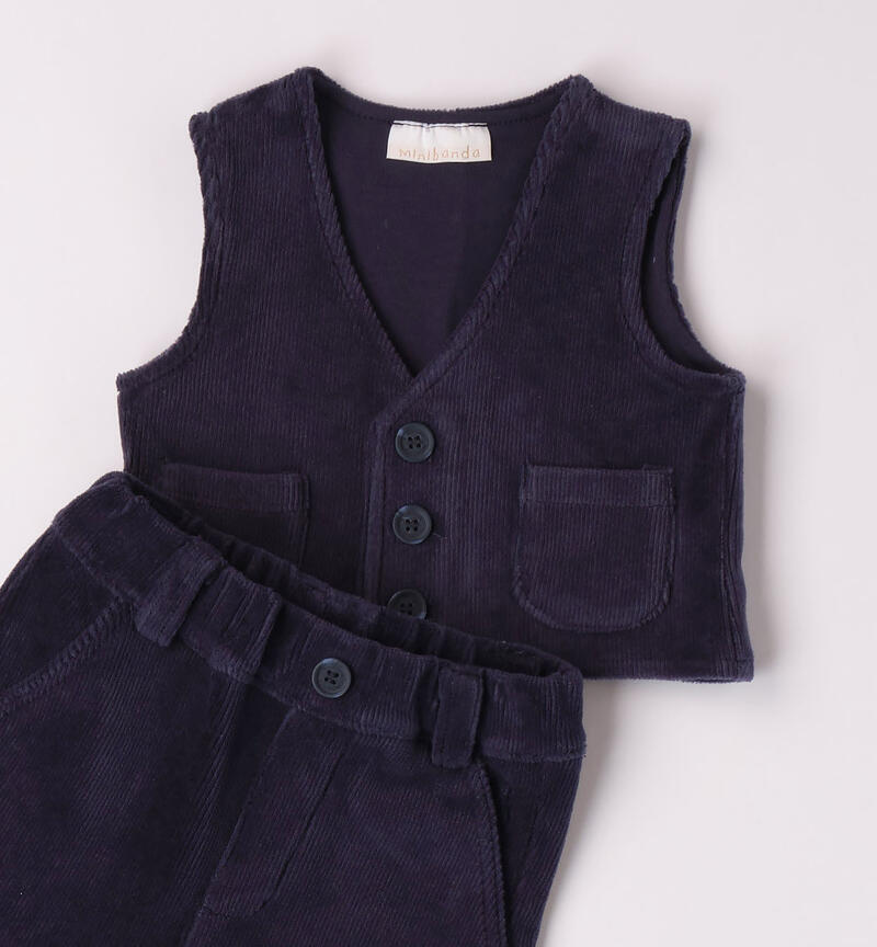 Minibanda elegant outfit in chenille for boys from 1 to 24 months NAVY-3854