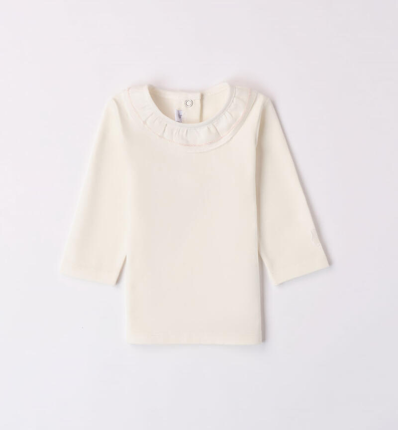 Minibanda cream crew neck T-shirt for girls from 1 to 24 months PANNA-0112