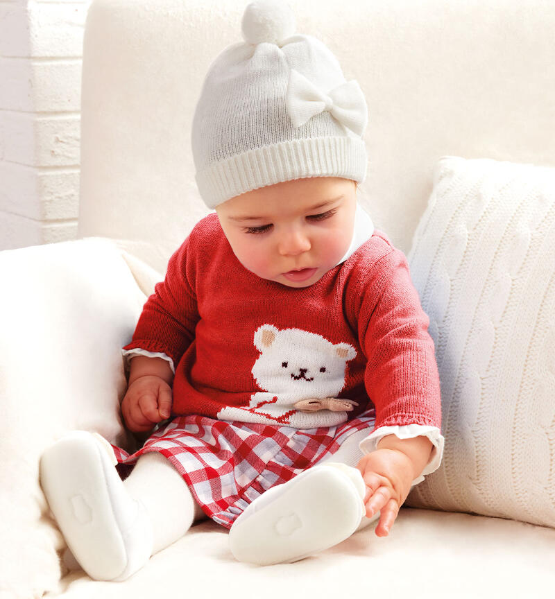 Minibanda jumper with teddy bear for girls from 1 to 24 months ROSSO-2253