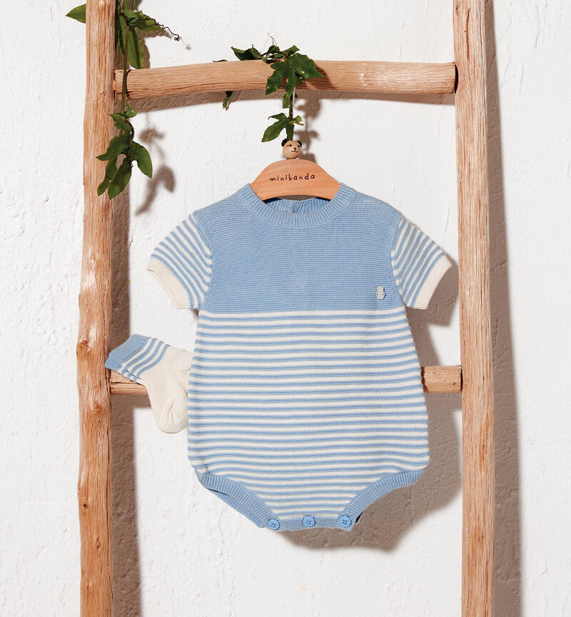 Pagliaccetto neonato in tricot AZZURRO-3862