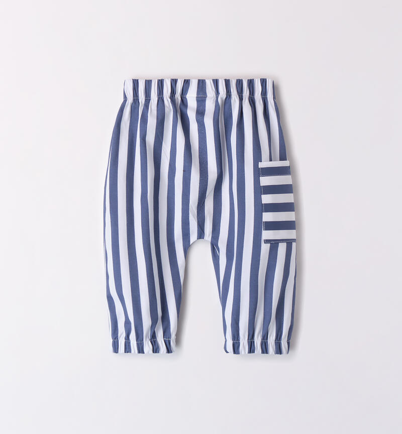 Boys' striped trousers BIANCO-BLU-6097