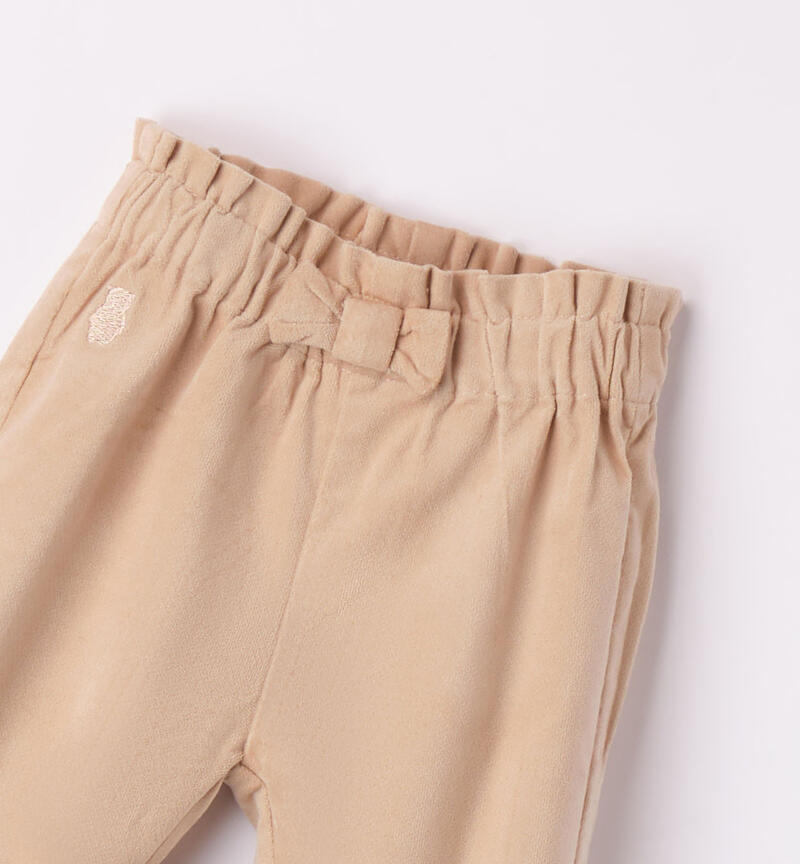 Minibanda beige velvet trousers for girls from 1 to 24 months BEIGE-0924