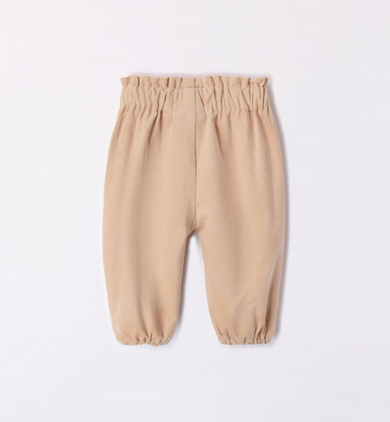 Minibanda beige velvet trousers for girls from 1 to 24 months BEIGE-0924