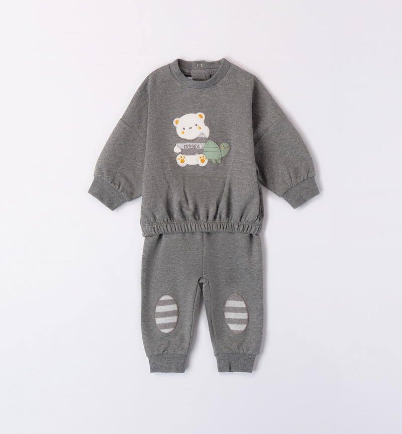 Minibanda fleece sleepsuit for baby boys from 0 to 18 months GRIGIO MELANGE-8993