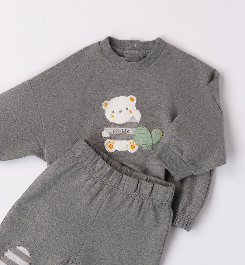 Minibanda fleece sleepsuit for baby boys from 0 to 18 months GRIGIO MELANGE-8993
