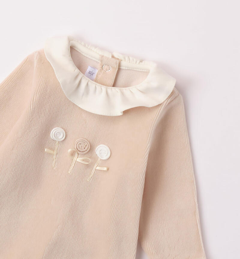 Minibanda onesie with collar for baby girls aged 0 to 18 months ECRU'-0164