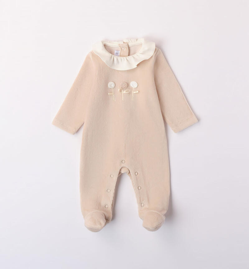 Minibanda onesie with collar for baby girls aged 0 to 18 months ECRU'-0164