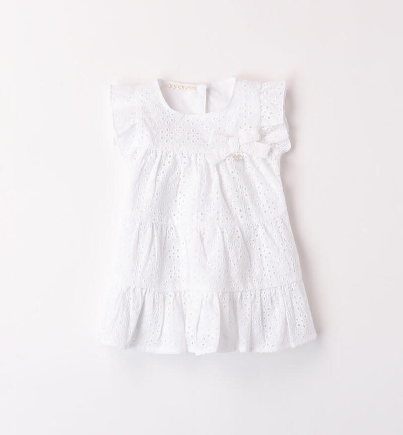 Girls' dress in broderie anglaise BIANCO-0113
