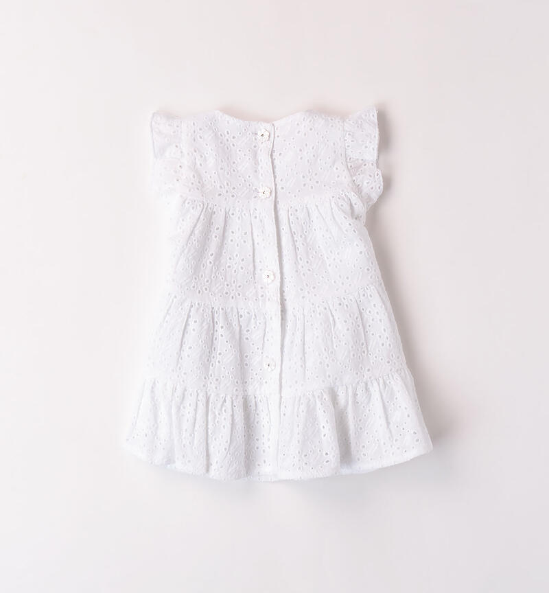 Girls' dress in broderie anglaise BIANCO-0113